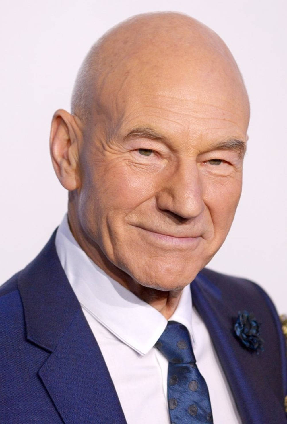 Patrick Stewart In Blue Suit And Tie Background