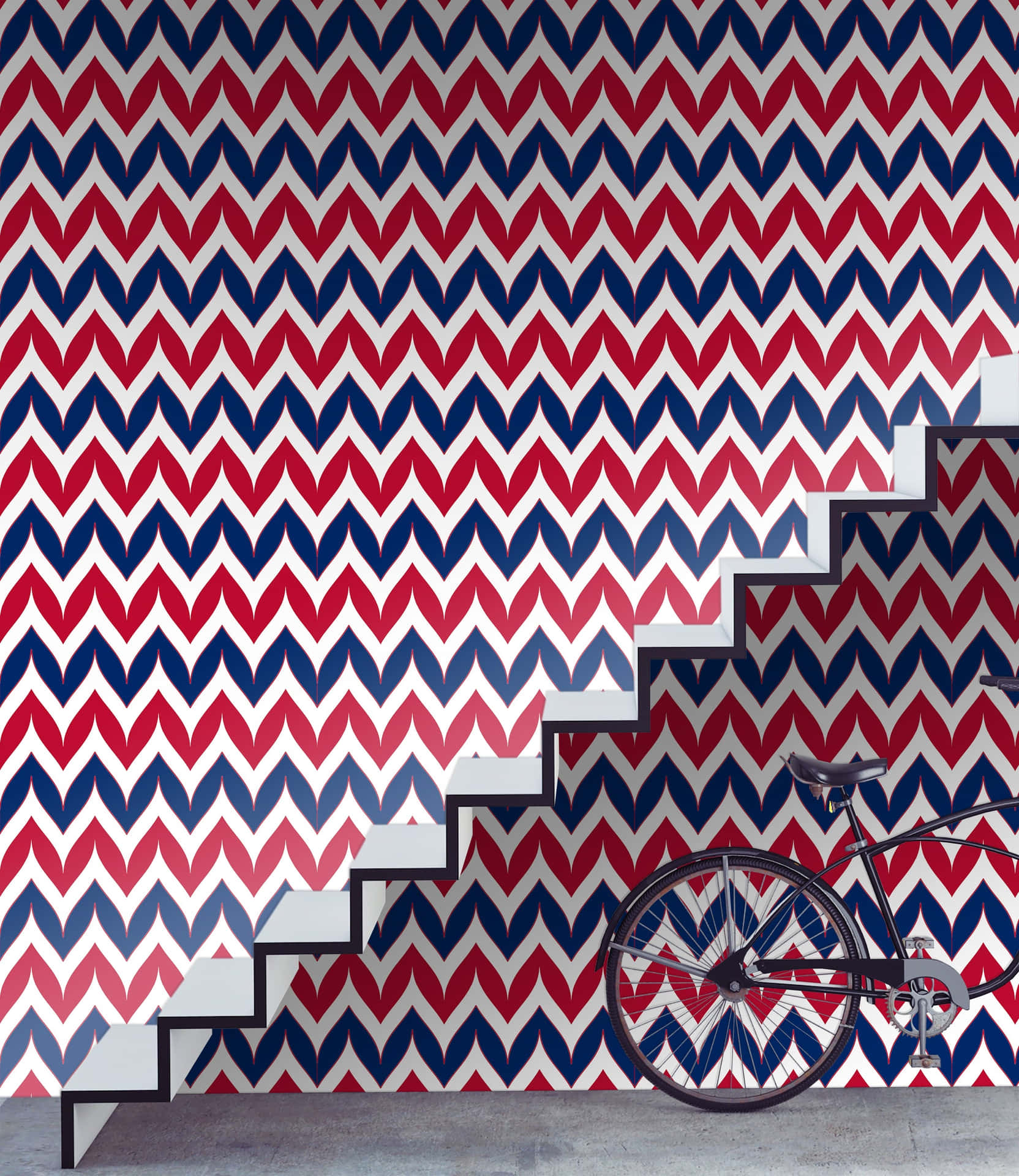 Patriotic Chevron Walland Staircasewith Bicycle Background
