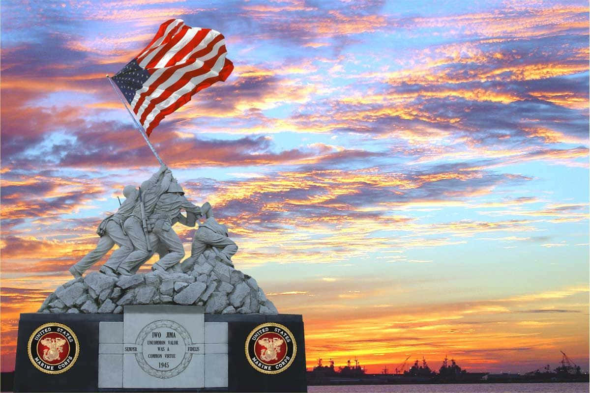 Patriotic Military Raising The Flag On Iwo Jima Statue Background