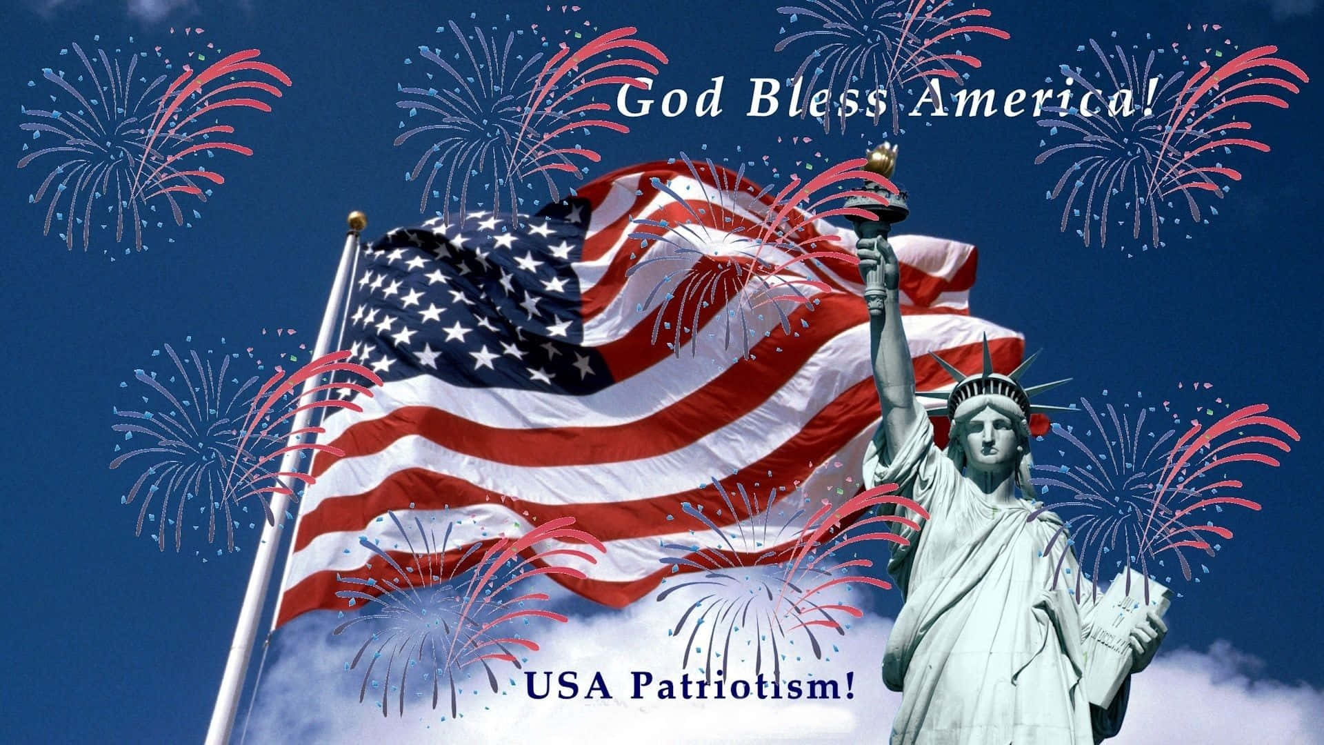 Patriotic Military Statue Of Liberty With Flag Background