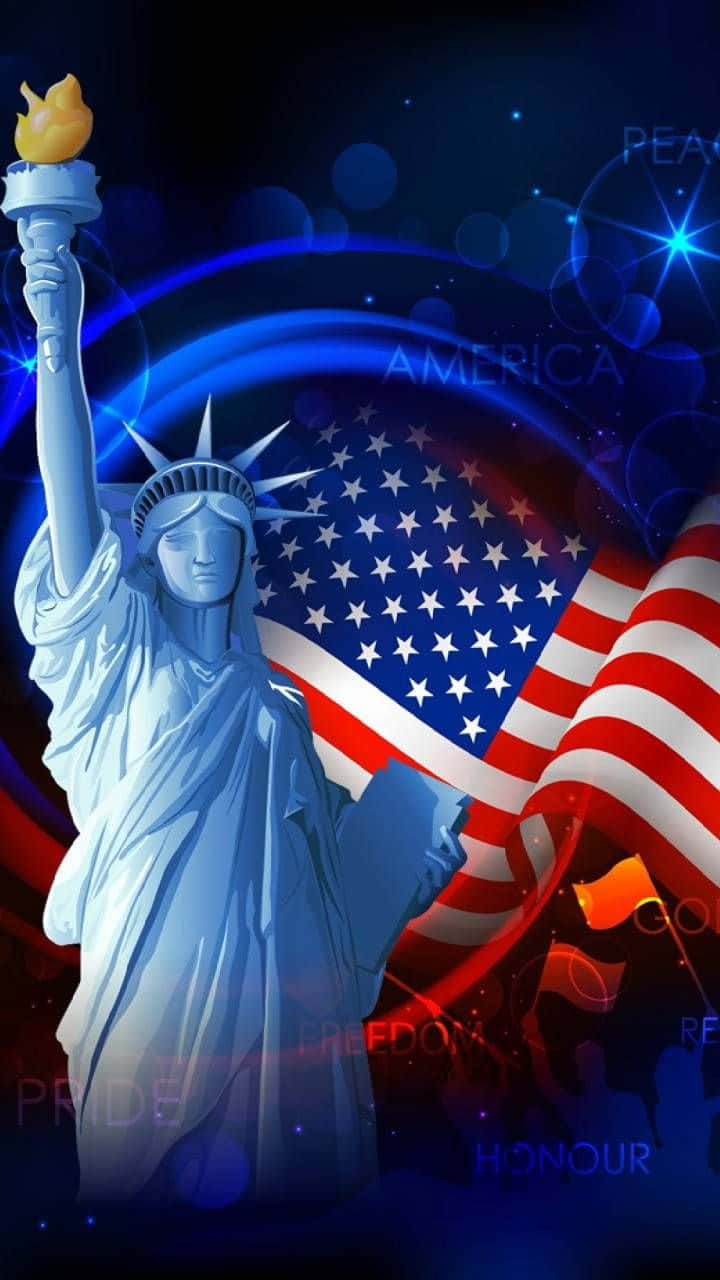 Patriotic Statueof Libertyand U S Flag