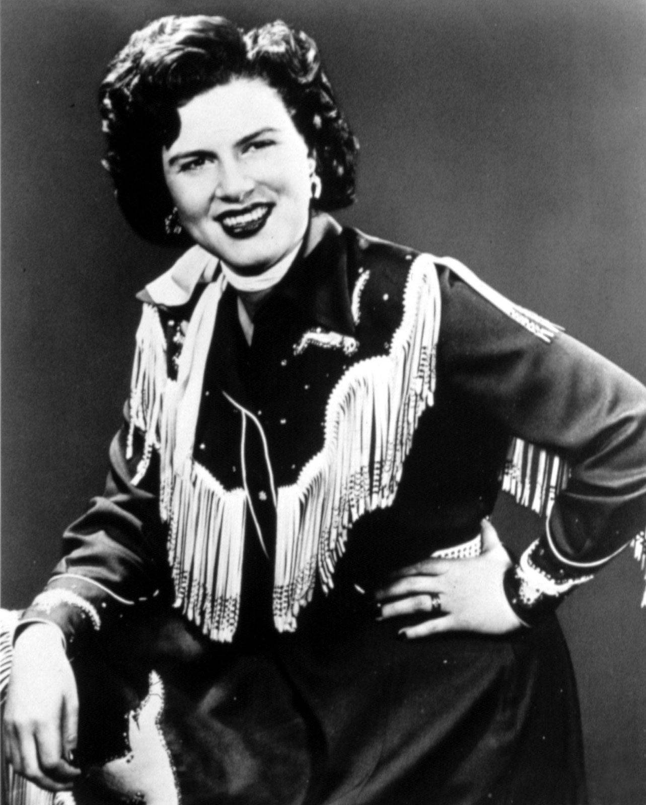 Patsy Cline Smiling Black And White Background