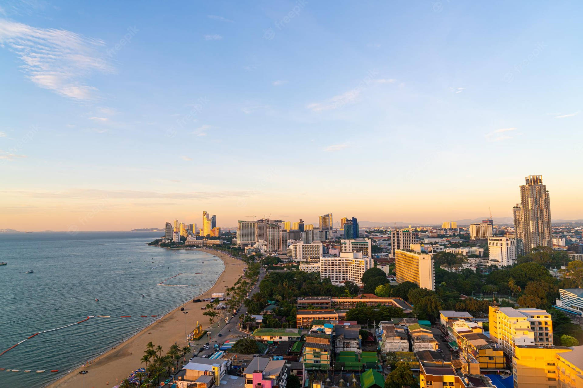 Pattaya City During Golden Hour Background