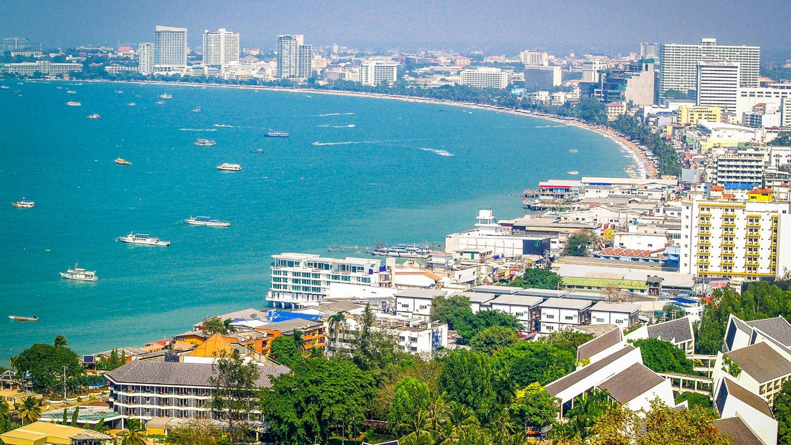 Pattaya City Next To Ocean Background