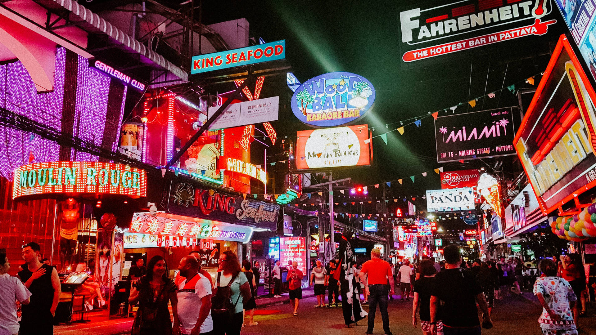 Pattaya City With Neon Lights Background