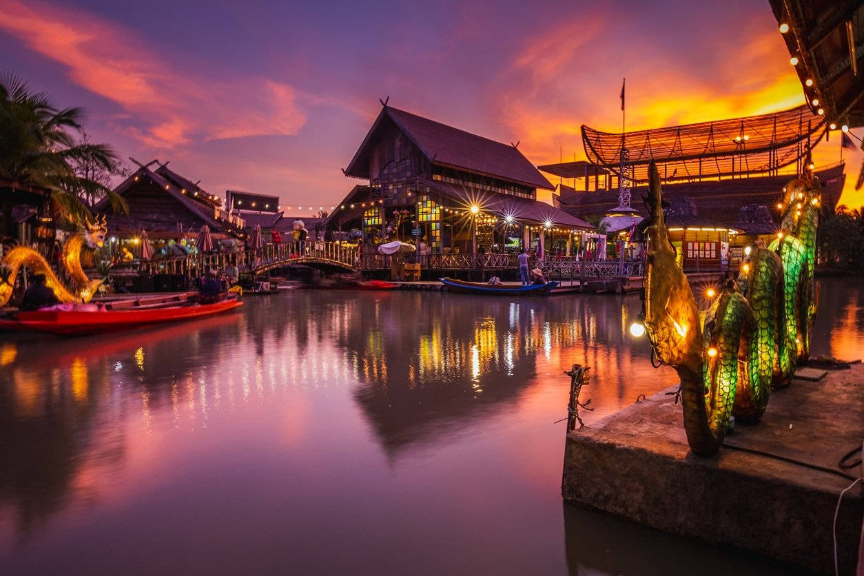 Pattaya Floating Market During Sunset