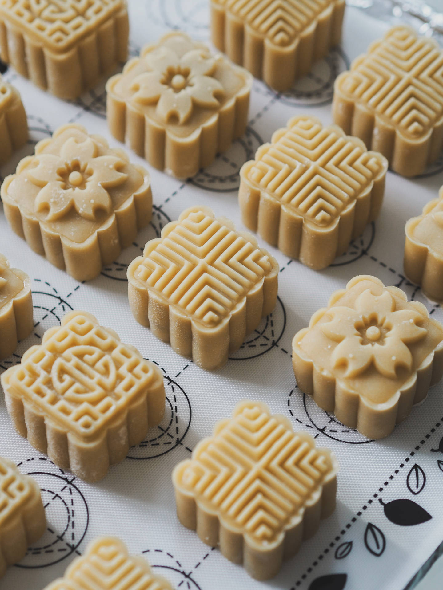 Patterned Square Mooncake Pastries Background