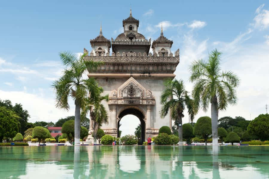 Patuxai War Monument Clear Water Background