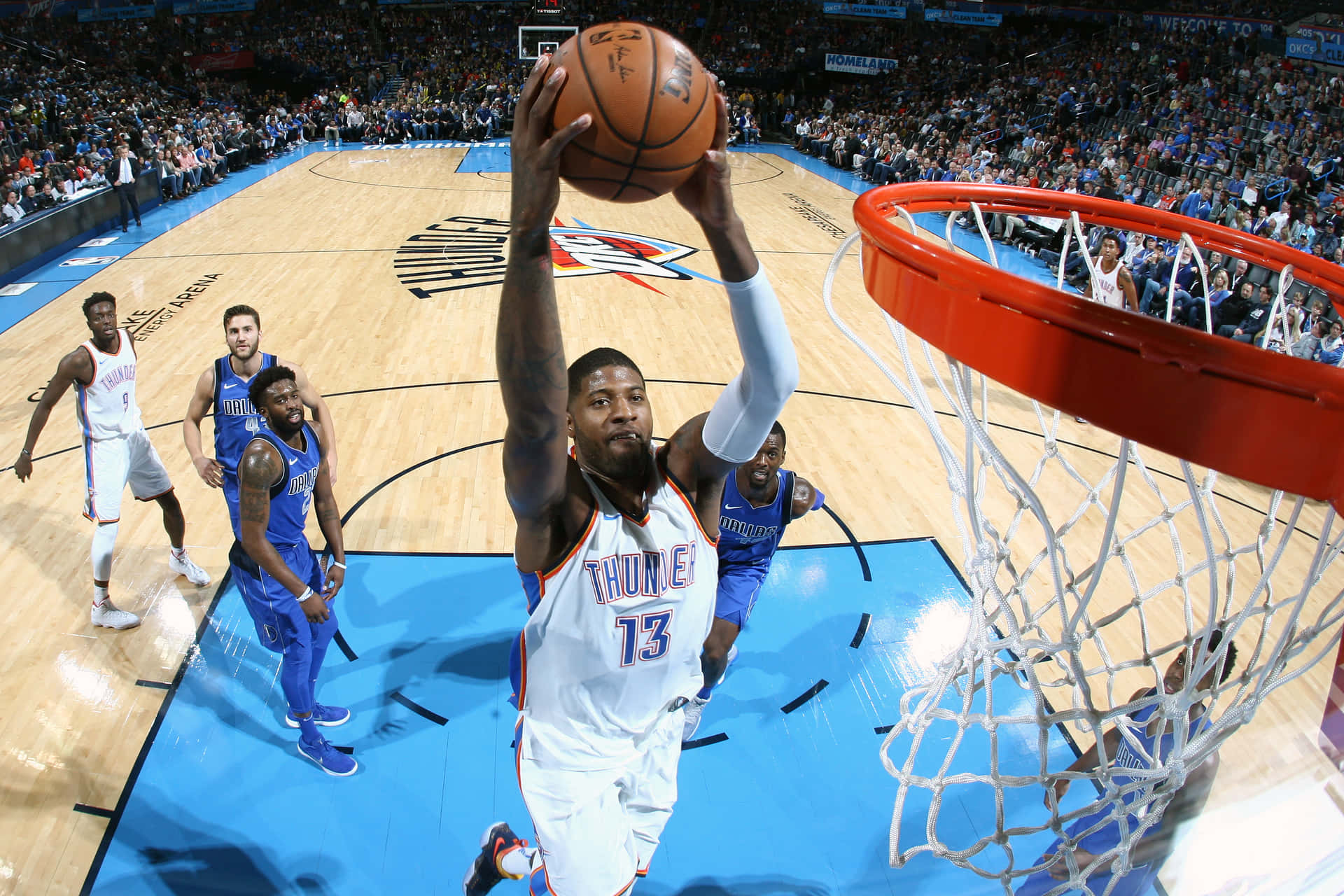 Paul George Basketball Player Of Oklahoma City Thunders Background