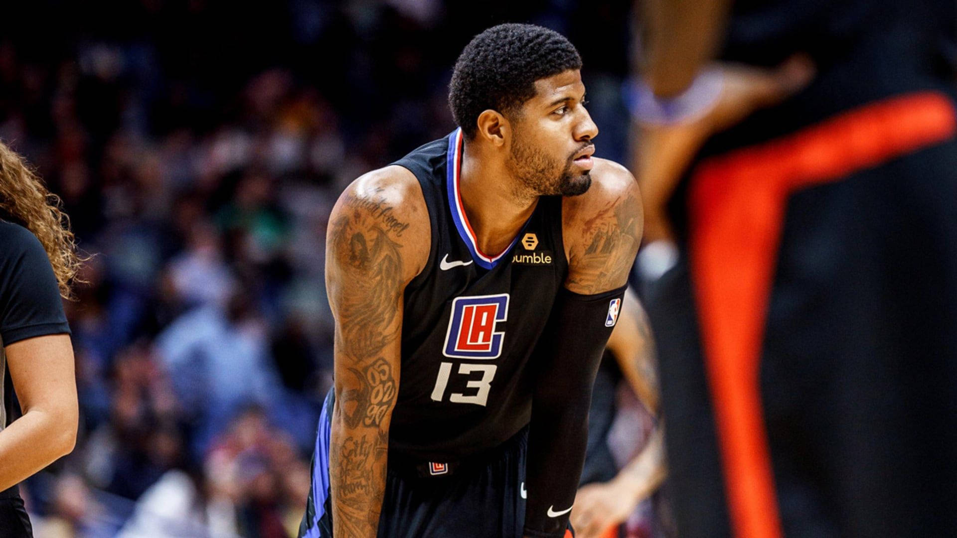 Paul George Black Clippers Jersey Background