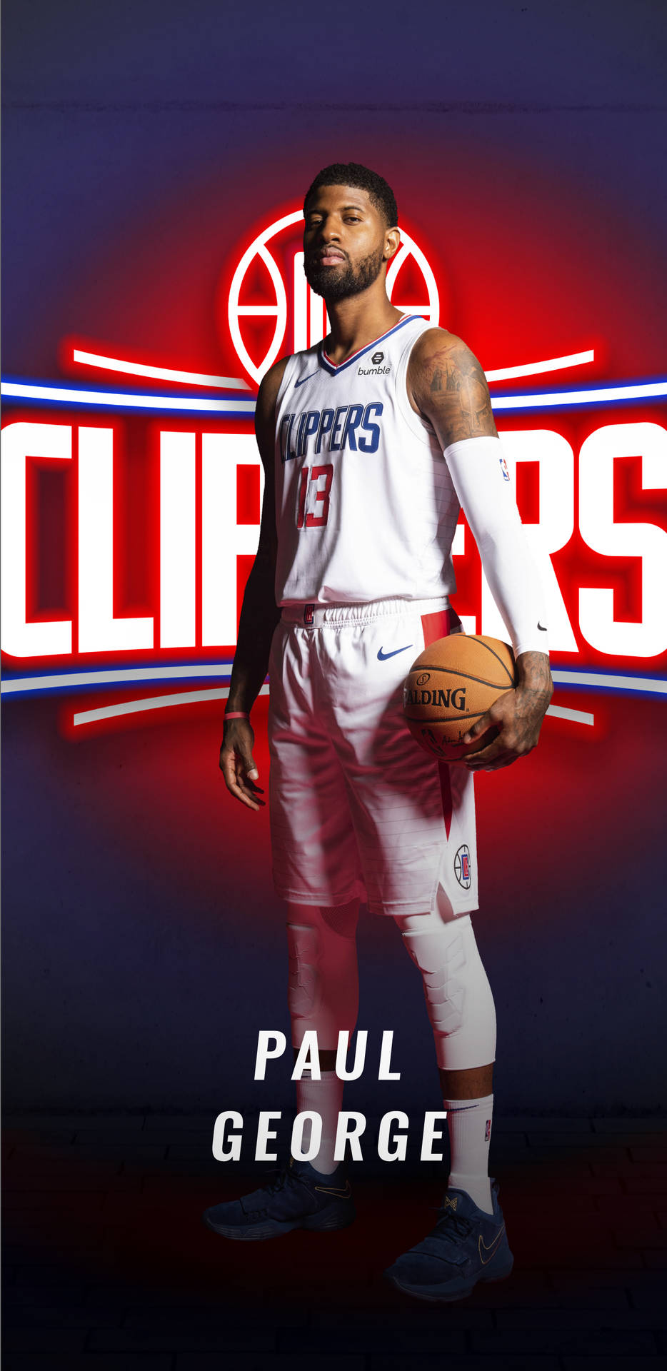 Paul George Clippers Neon Light Background