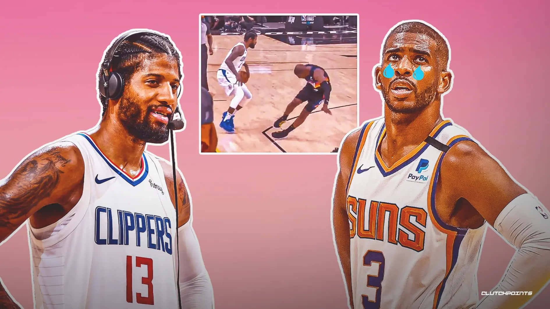 Paul George Of The Los Angeles Clippers Dribbles The Ball. Background