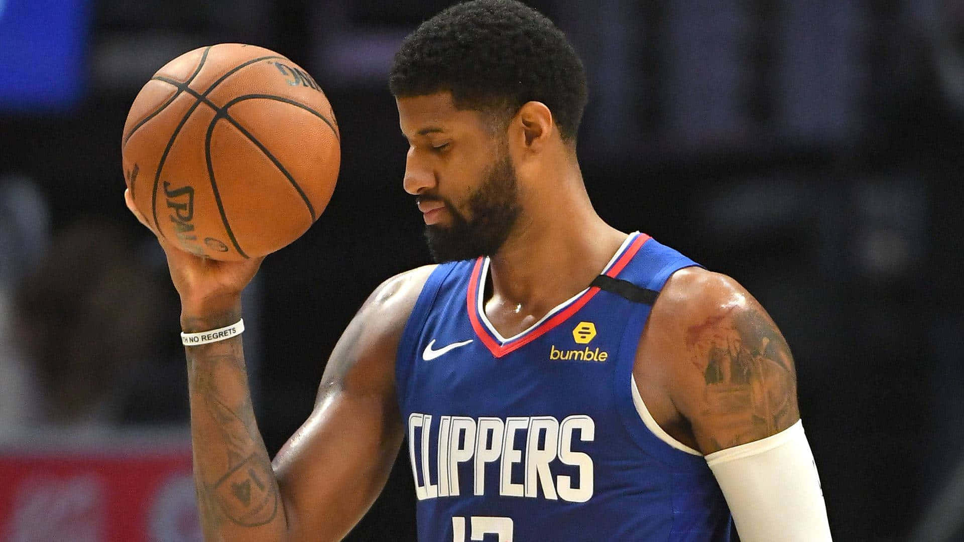 Paul George Of The Los Angeles Clippers Making A Play Background