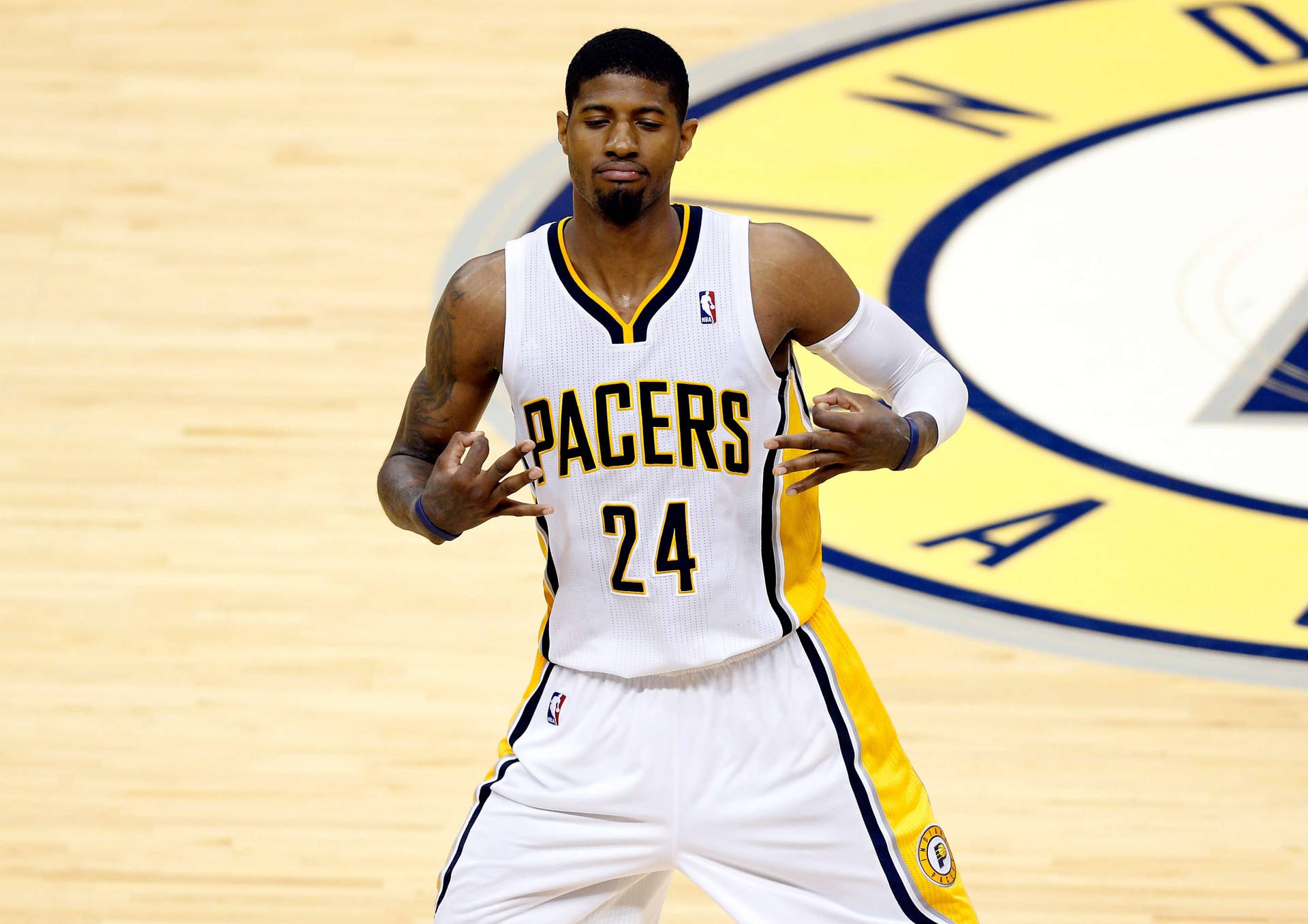 Paul George Yellow Blue Pacers Background