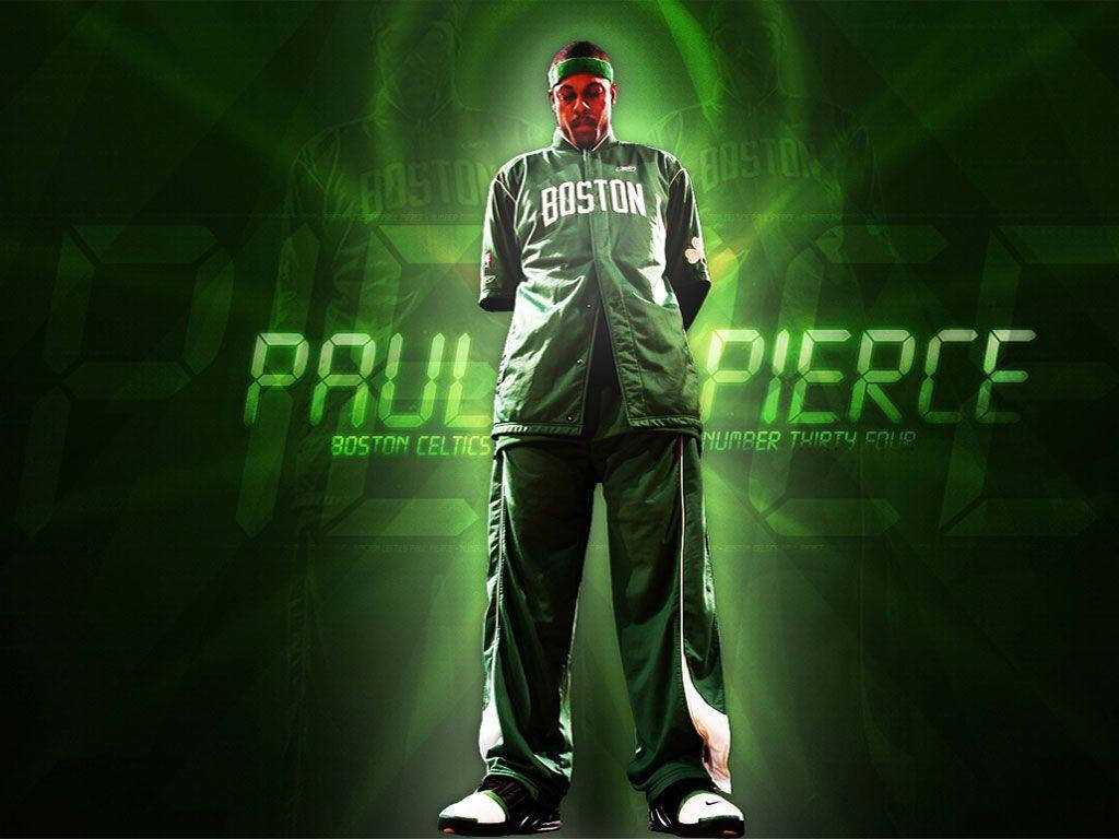 Paul Pierce In Jacket With Digital Font Background