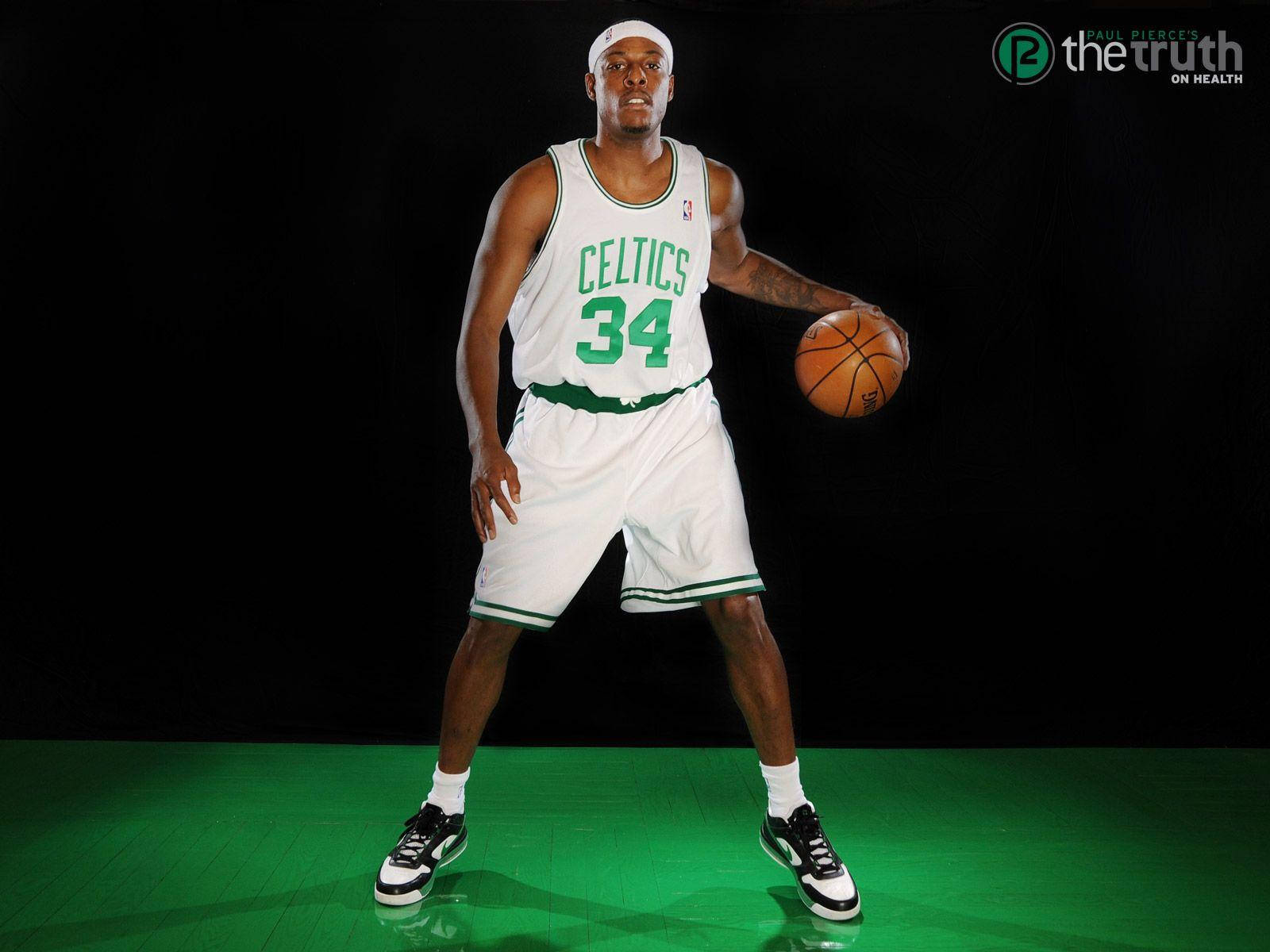 Paul Pierce On Green Basketball Court Background