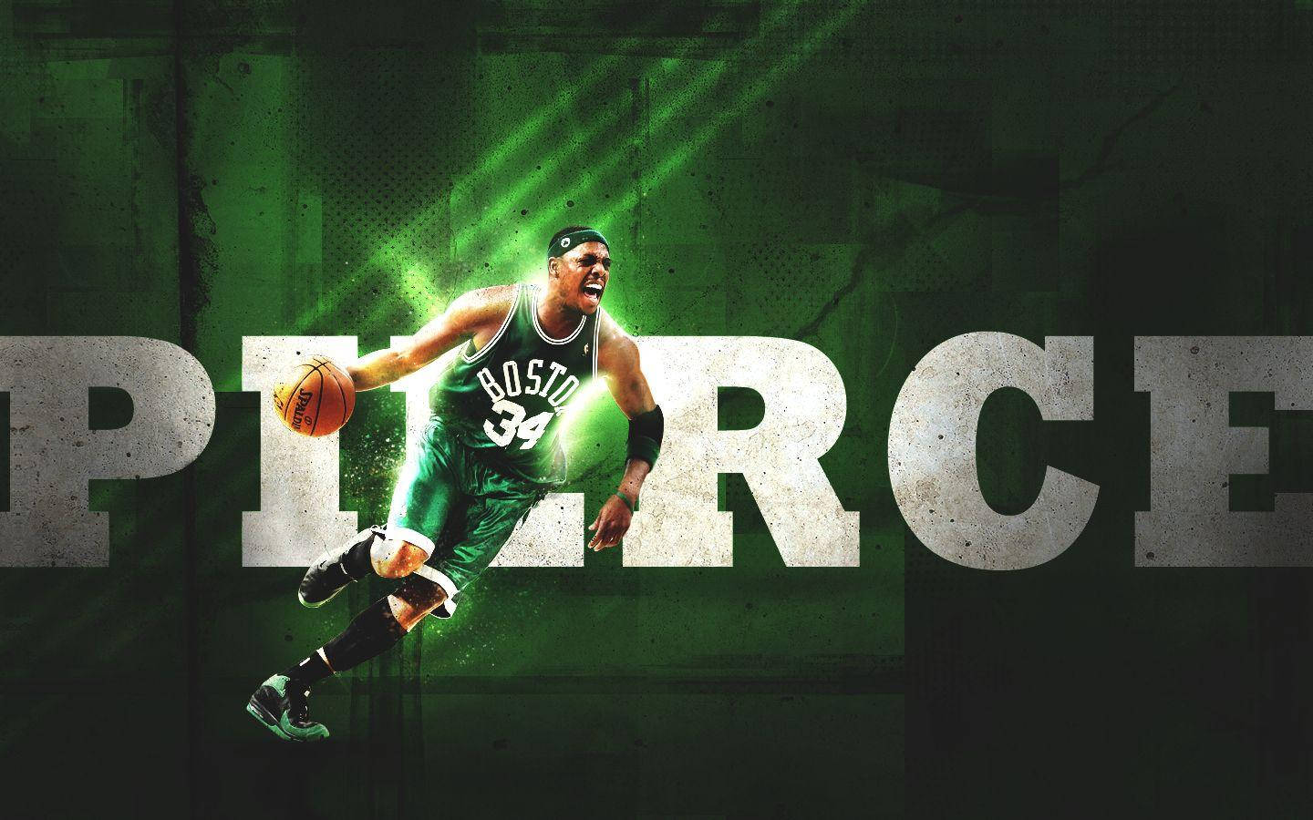 Paul Pierce Running With Name Behind Him Background