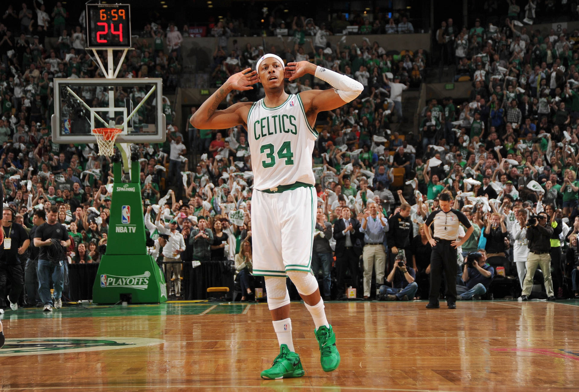 Paul Pierce With Hands On Ears On Court