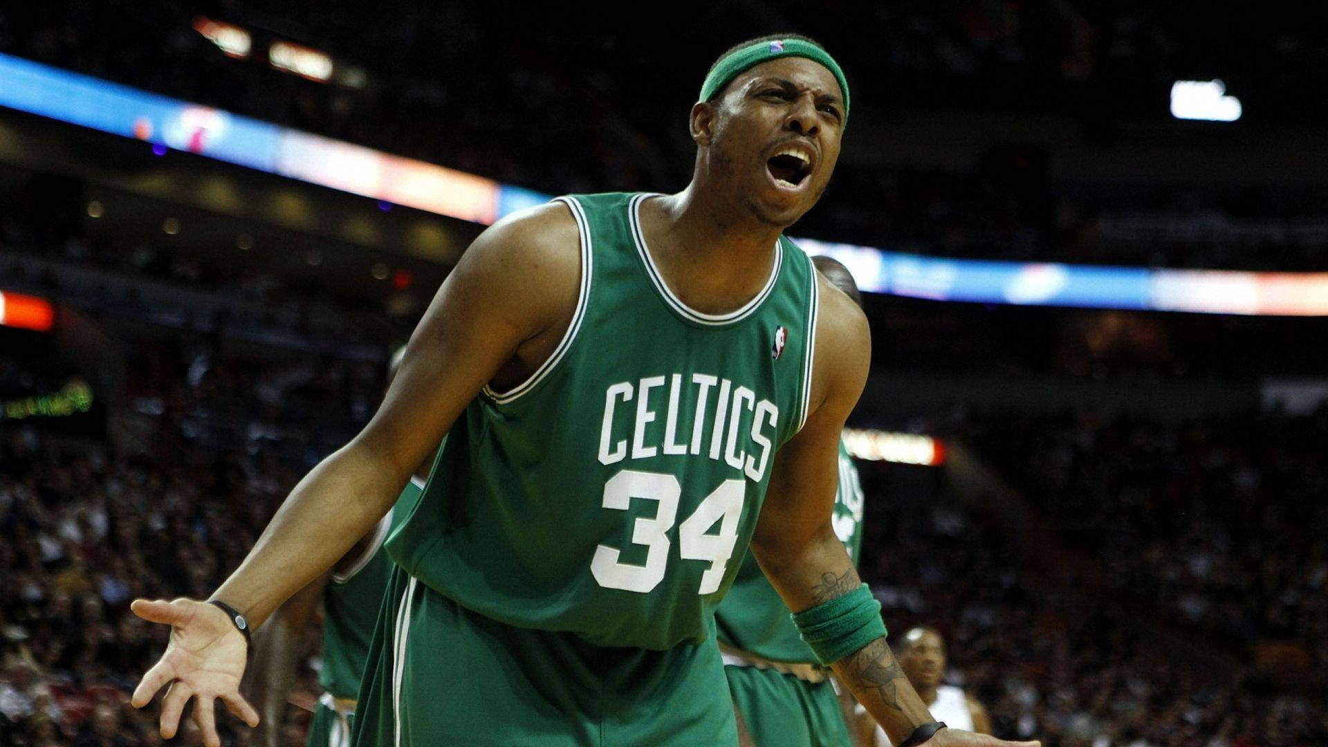 Paul Pierce With Hands Spread And Incredulous Face Background