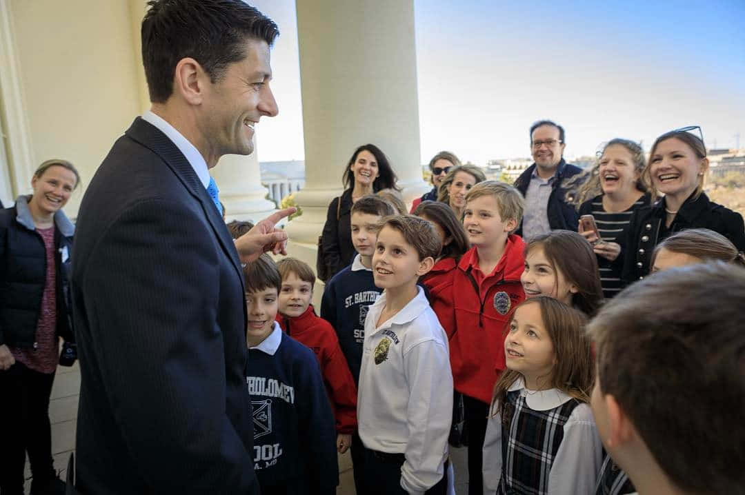 Paul Ryan With School Kids Background