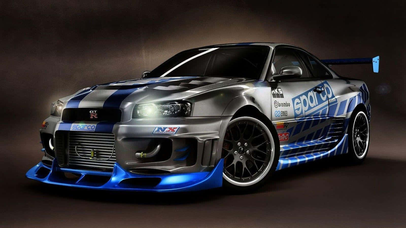 Paul Walker Behind The Wheel Of His Skyline Background