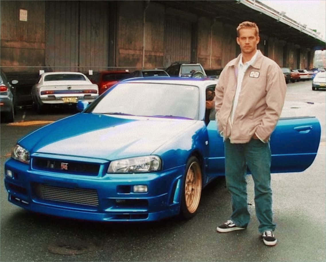 Paul Walker Drifting In A Nissan Skyline Gt-r Background