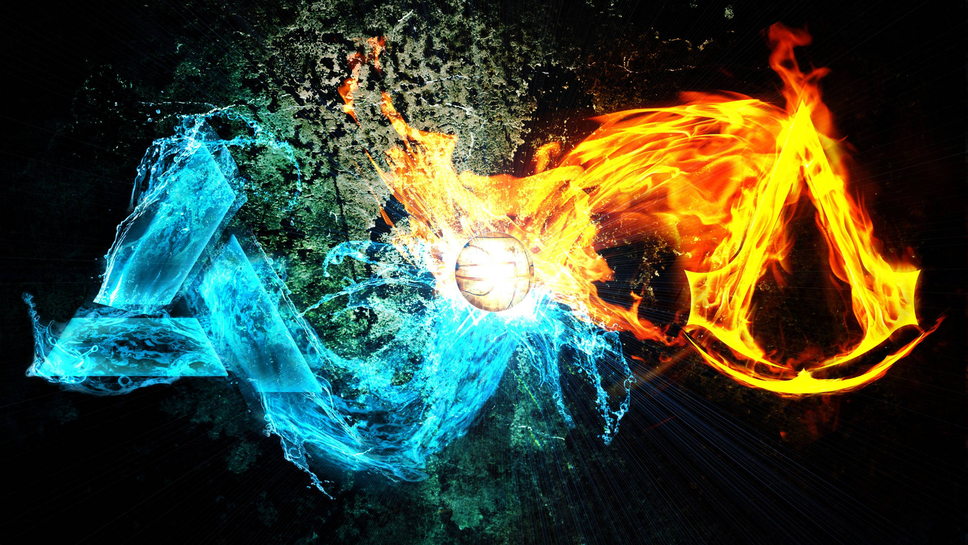 Pc Gaming Fire And Water Background