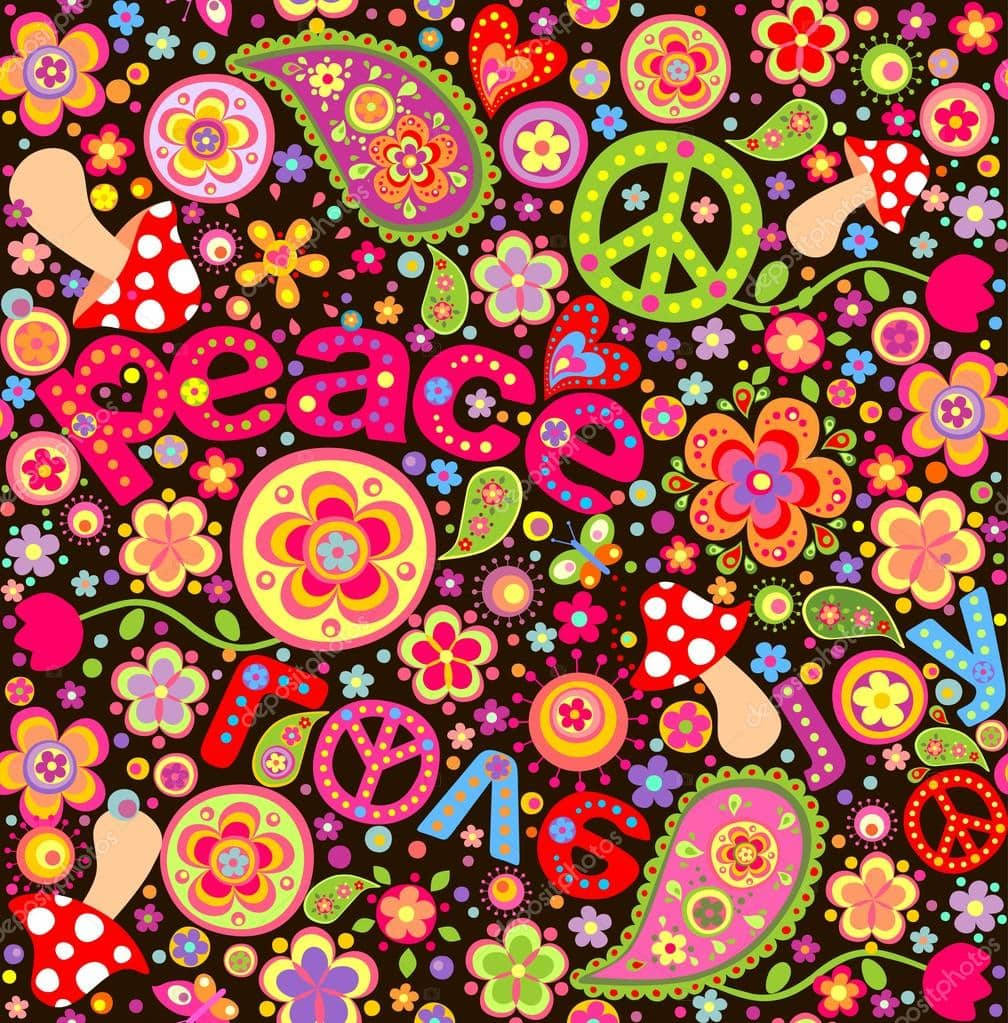 Peace And Love - Psychedelic Flower Pattern Background