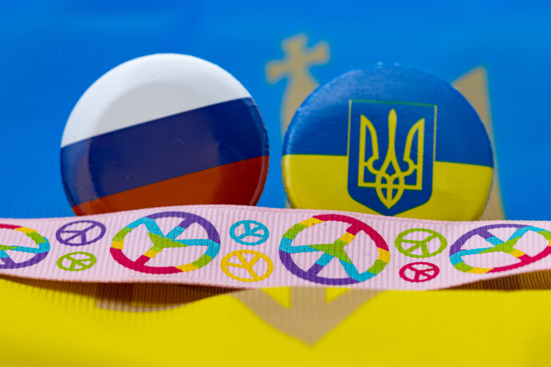 Peace Symbol With Russia And Ukraine Flags Background