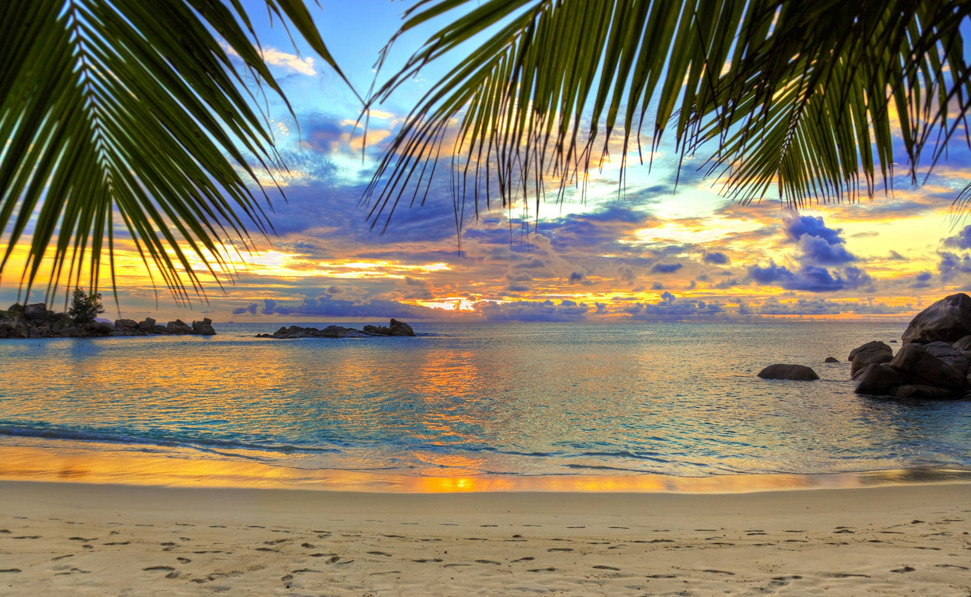 Peaceful And Beautiful Beach On A Sunset Background