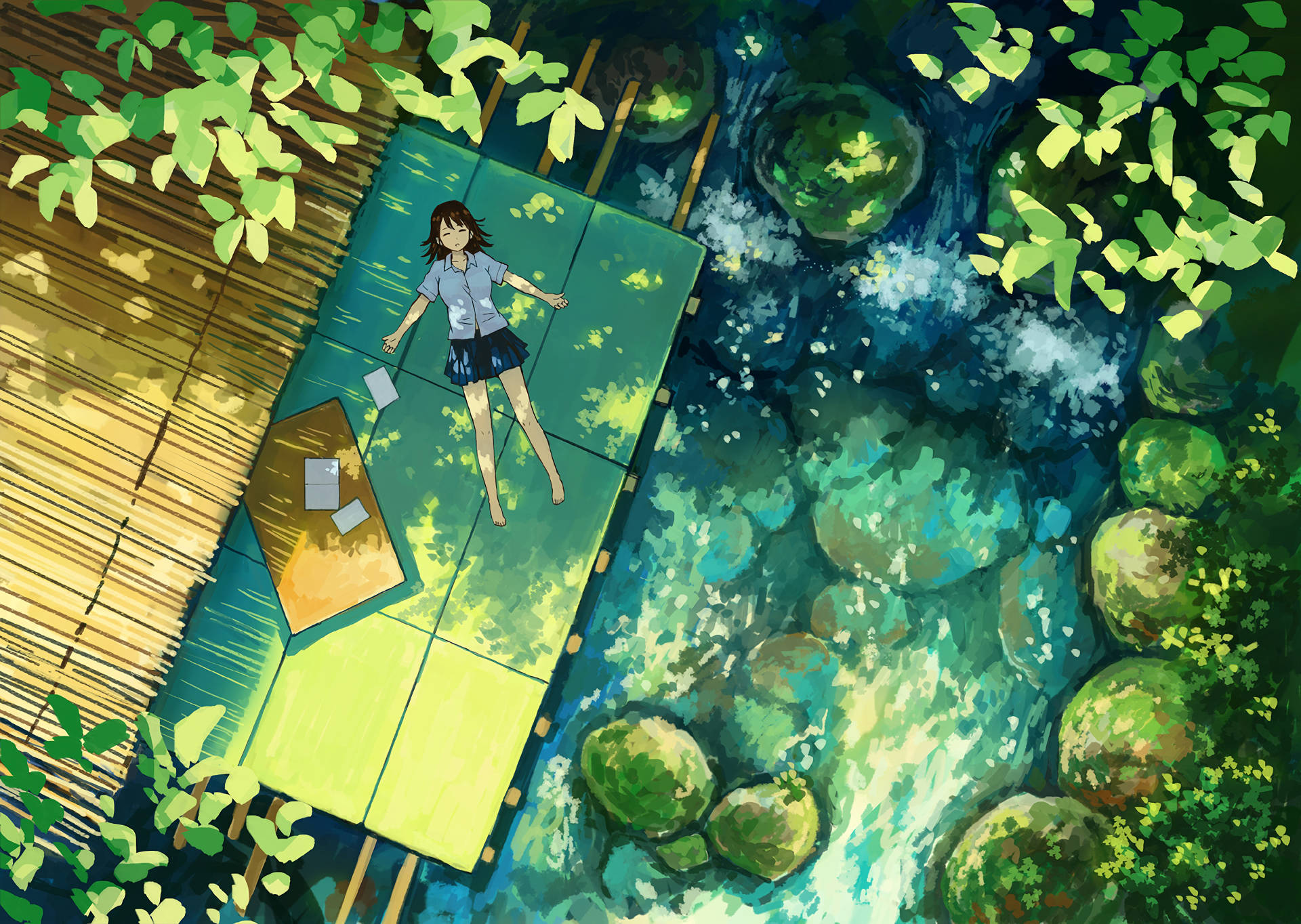 Peaceful Green Anime Aesthetic With Girl Background