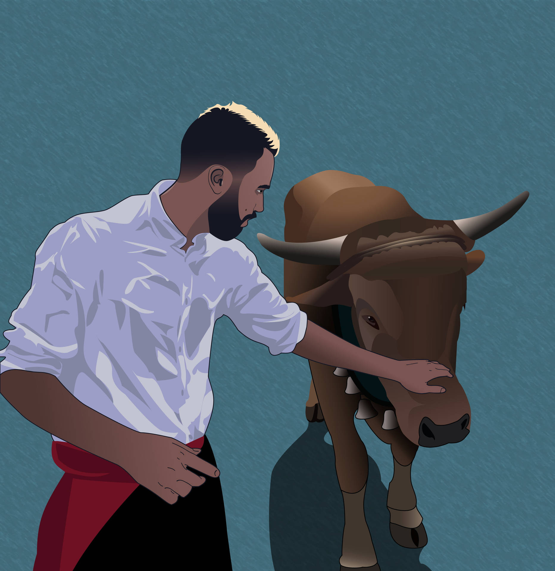 Peaceful Interaction Between Man And Ox Background