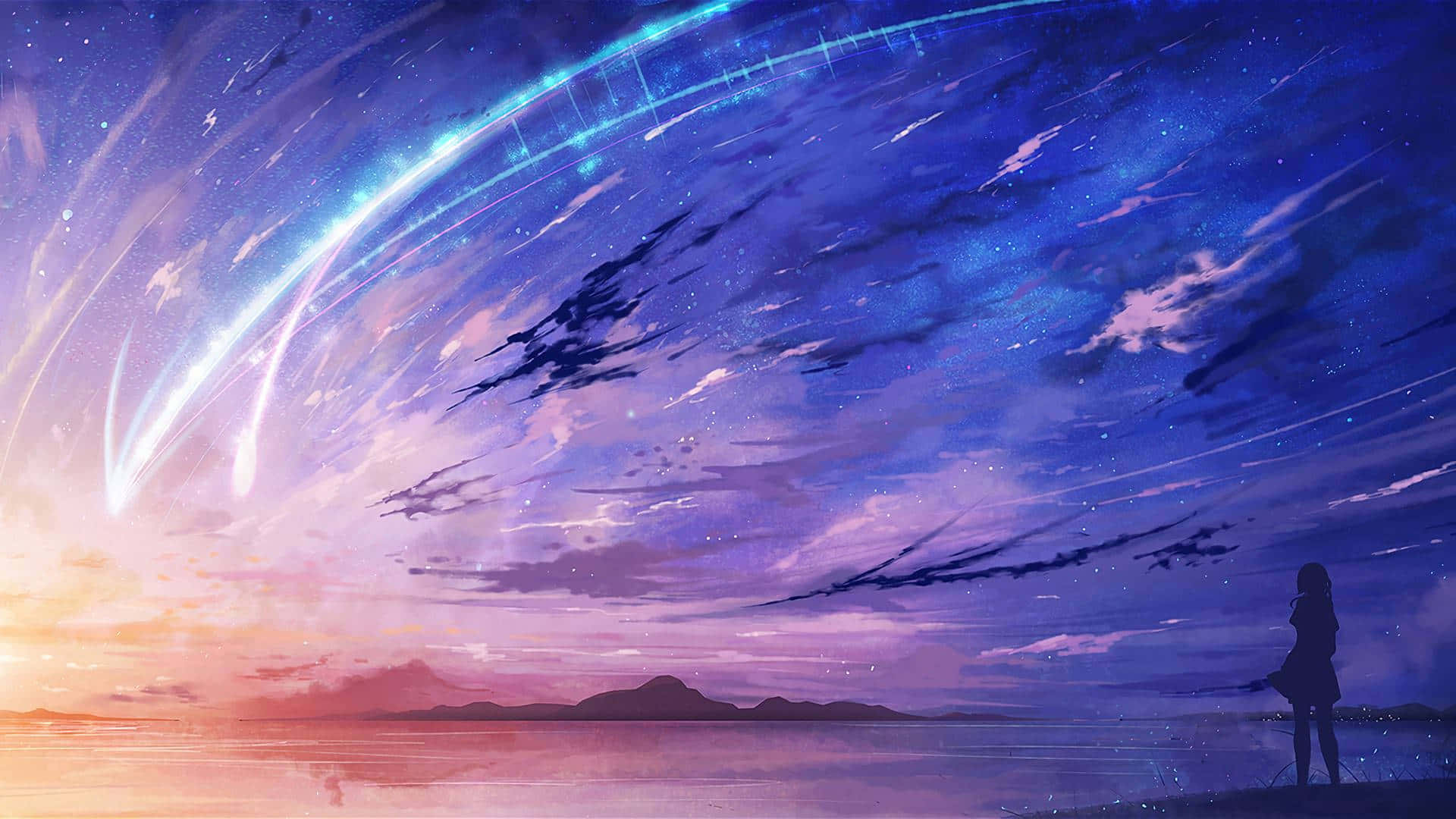 Peaceful Lake Under The Stars In A Beautiful Anime-inspired Scenerio