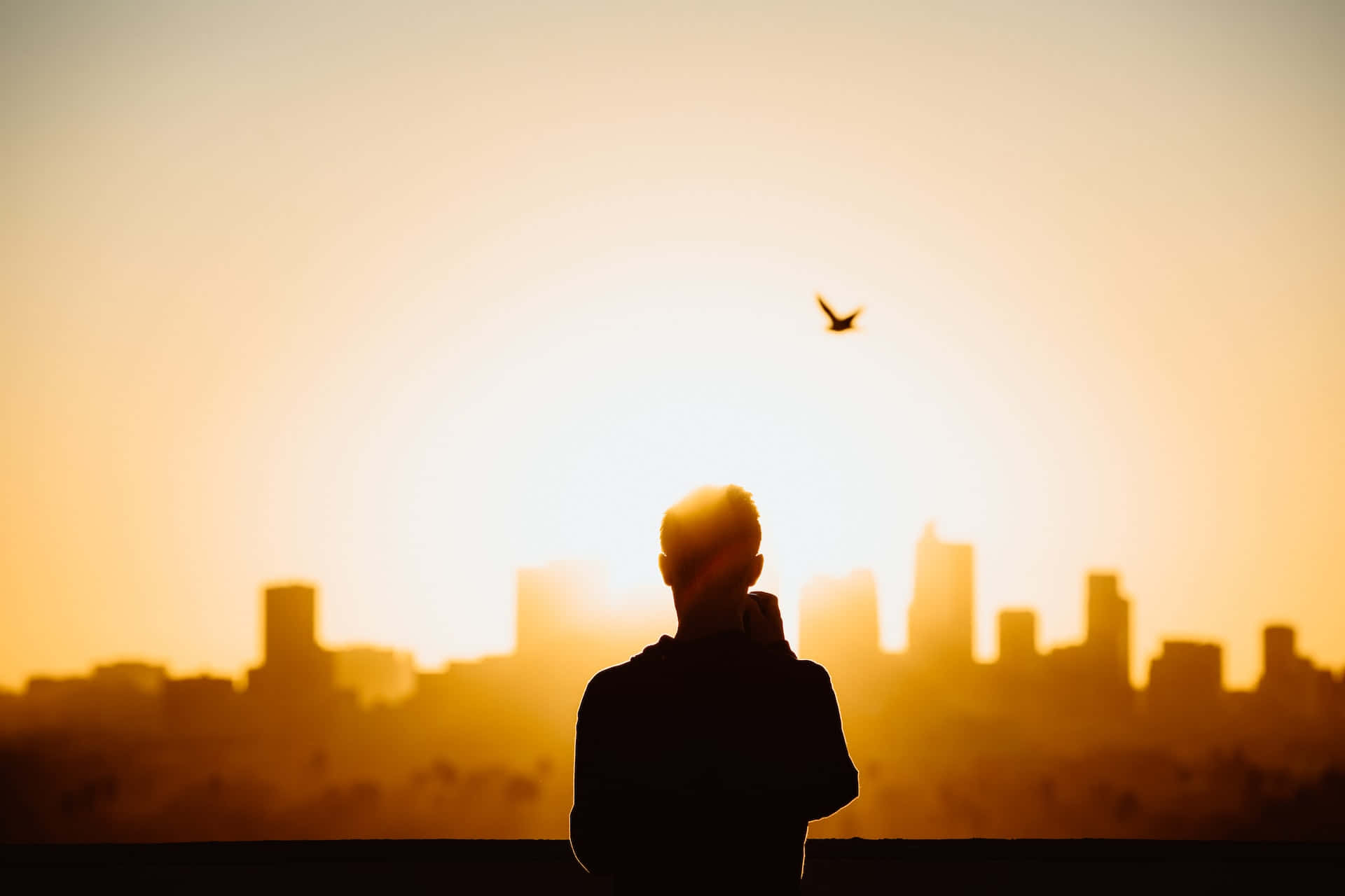 Peaceful Relaxing Man And Cityscape Background