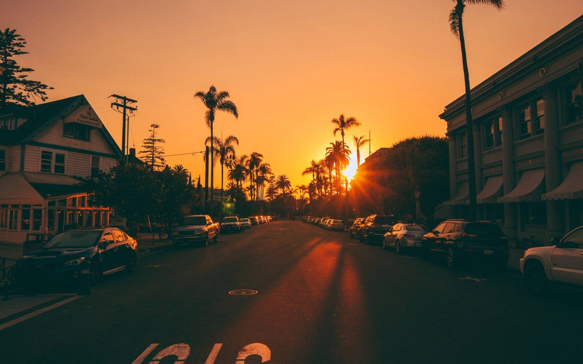 Peaceful Street During Neon Yellow Sunset Background