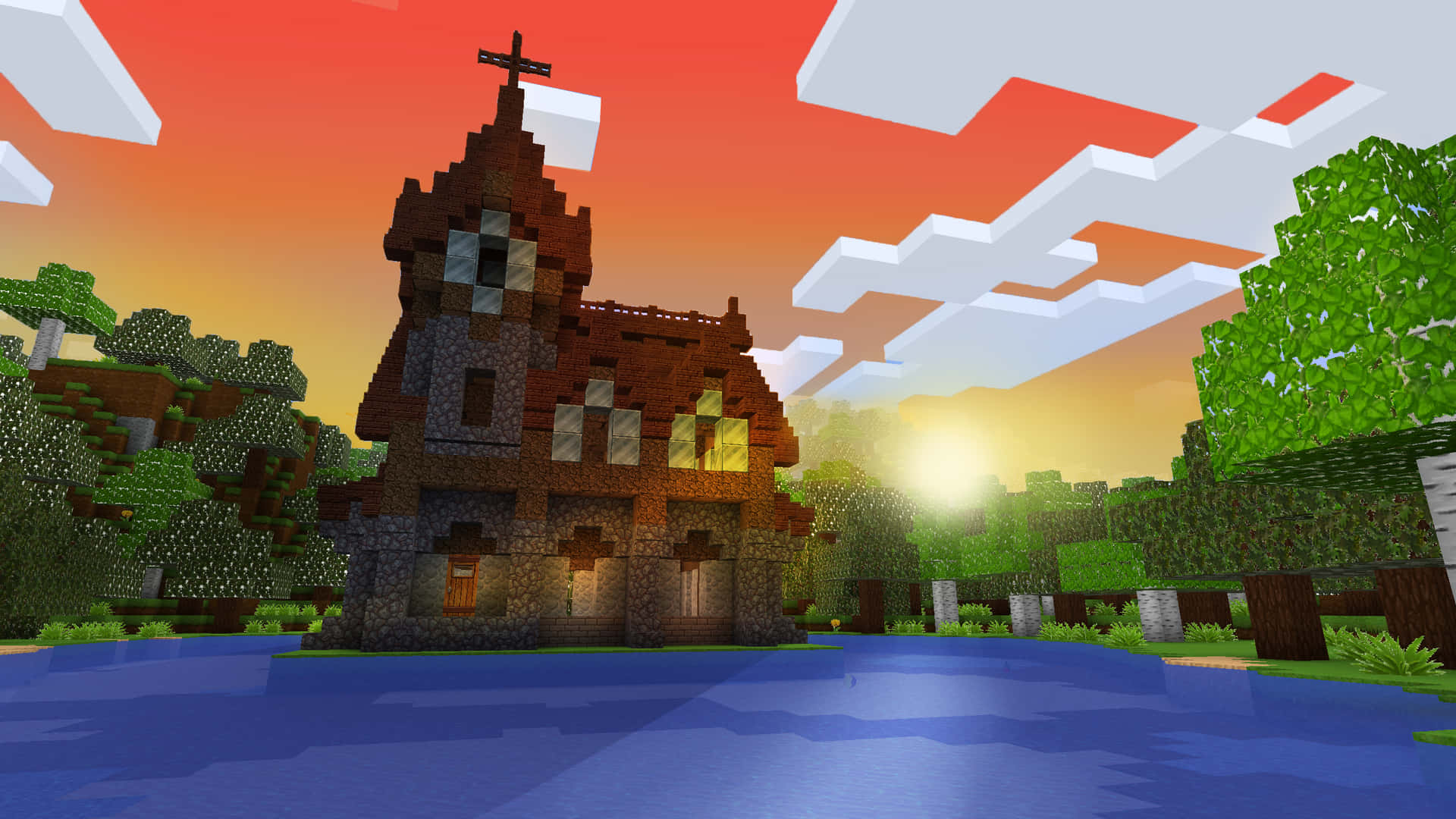 “peaceful Sunset In A Minecraft World”