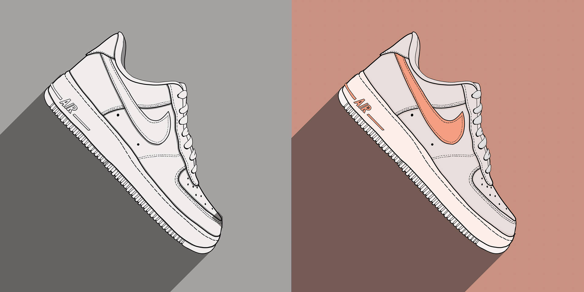 Peach And White Cartoon Nike Shoes Background