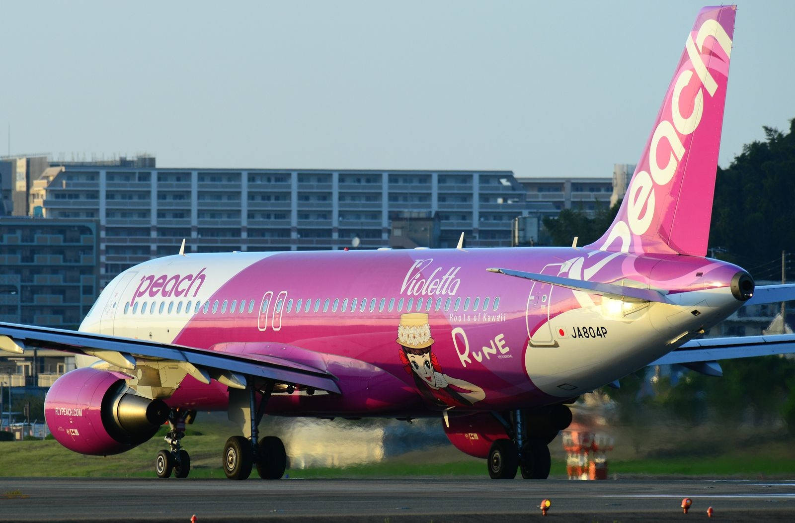 Peach Aviation Plane Preparing To Board Background