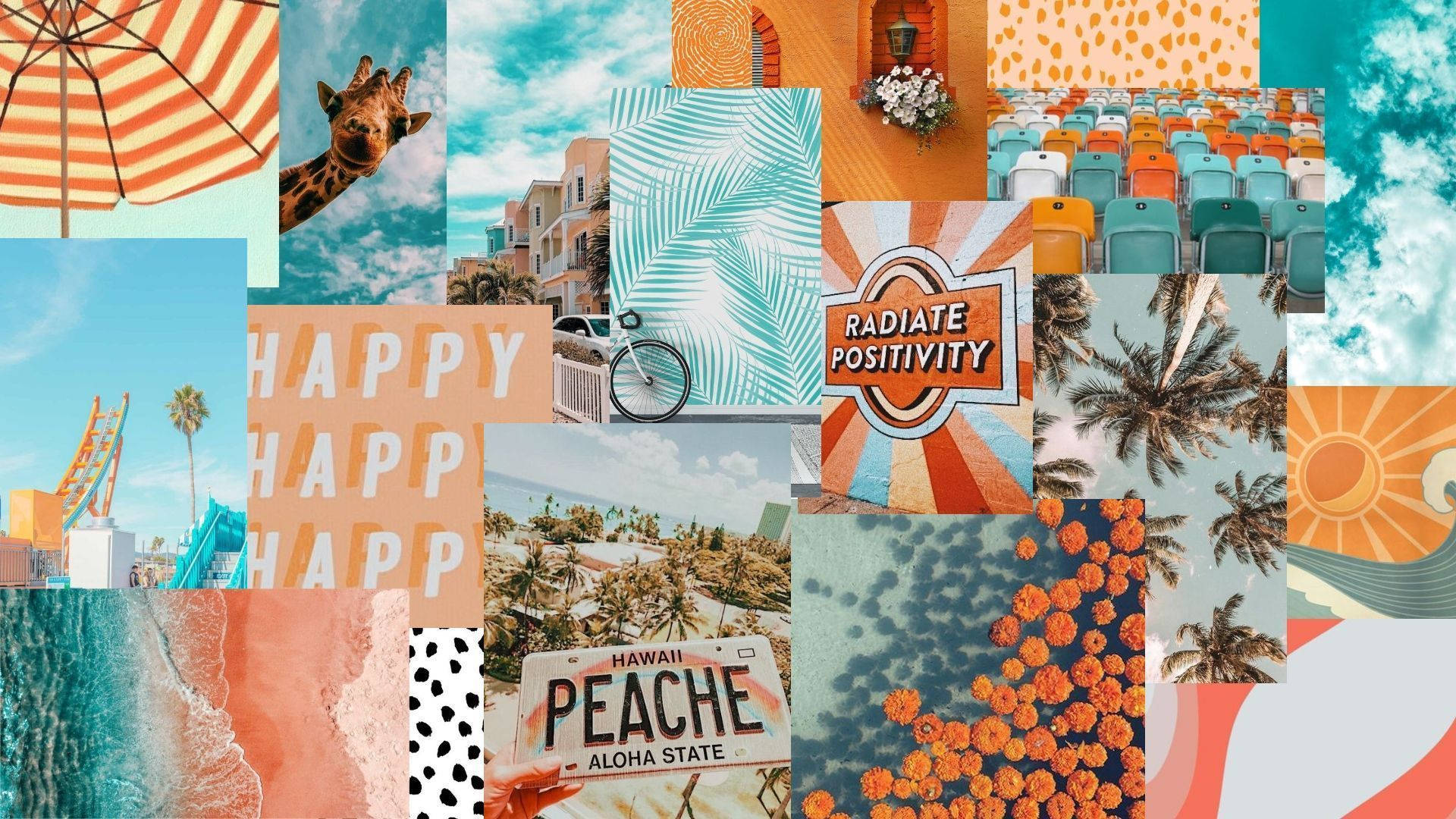 Peach-blue Summer Collage Background