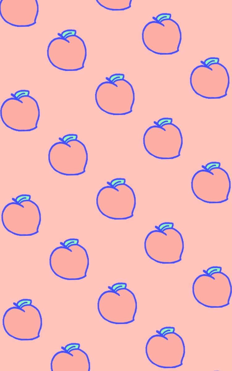 Peach Pattern With Blue And Pink Peaches Background