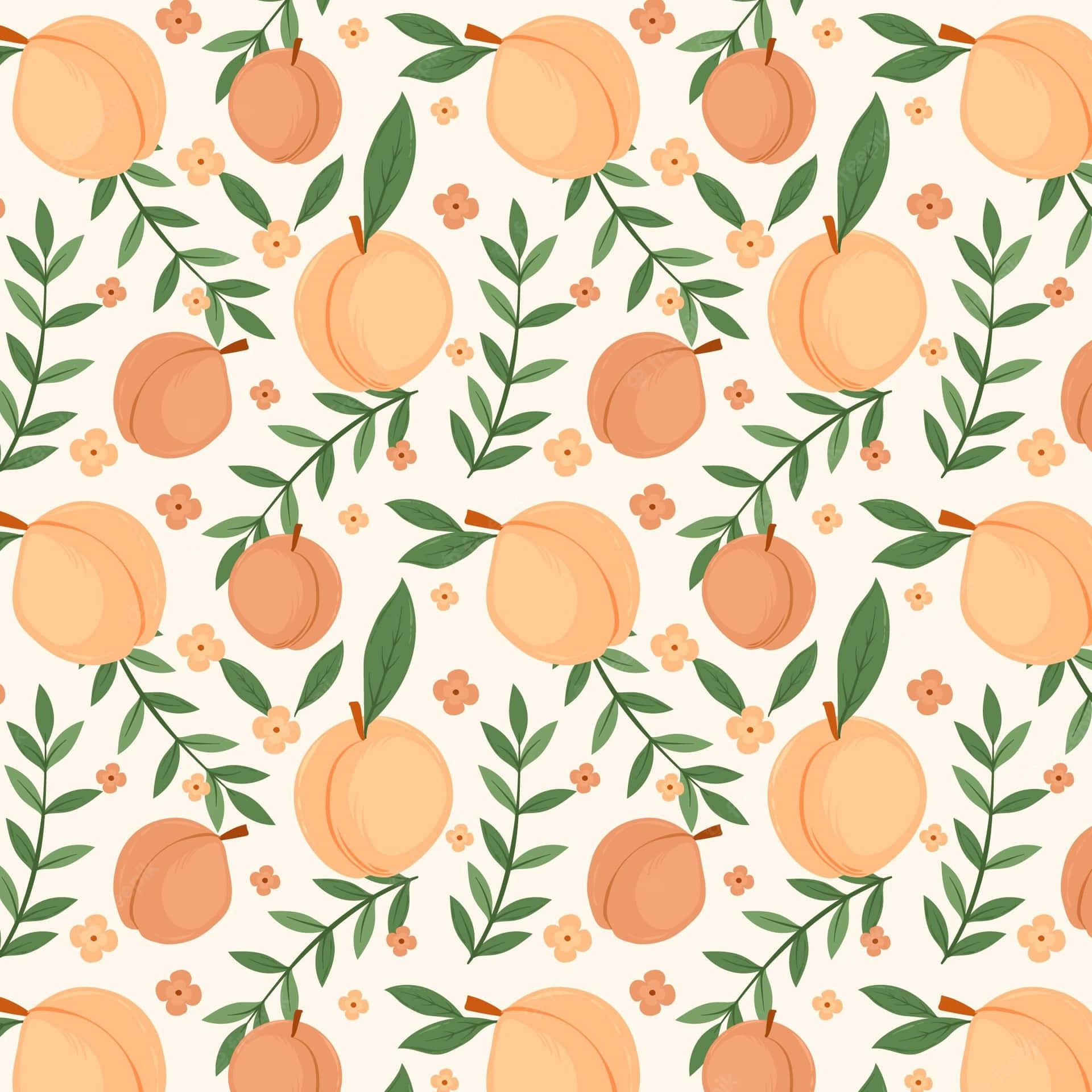 Peach Pattern With Leaves And Flowers Background