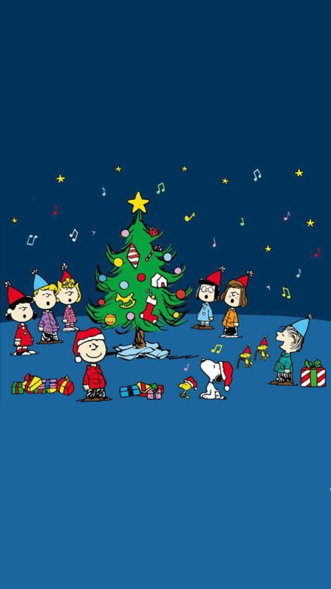 Peanuts Characters Surrounds Christmas Tree Background