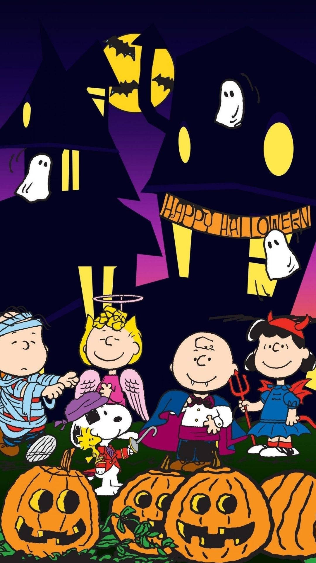 Peanuts Gang In Cartoon Halloween Background