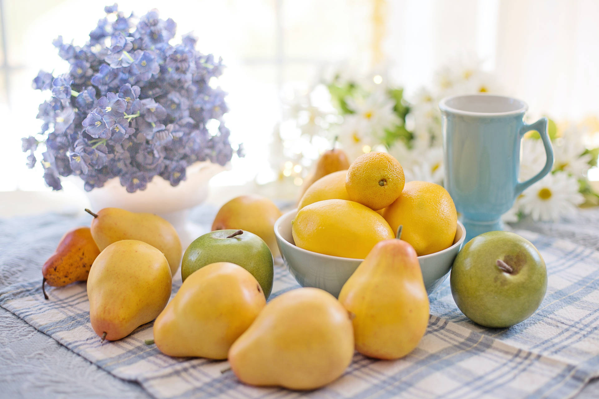 Pear Fruits Blue Flower Bouquet