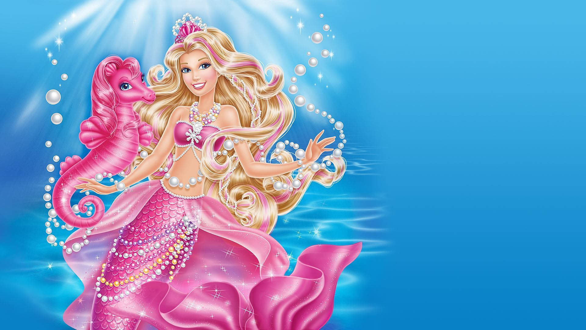 Pearl Barbie Mermaid And Pink Seahorse
