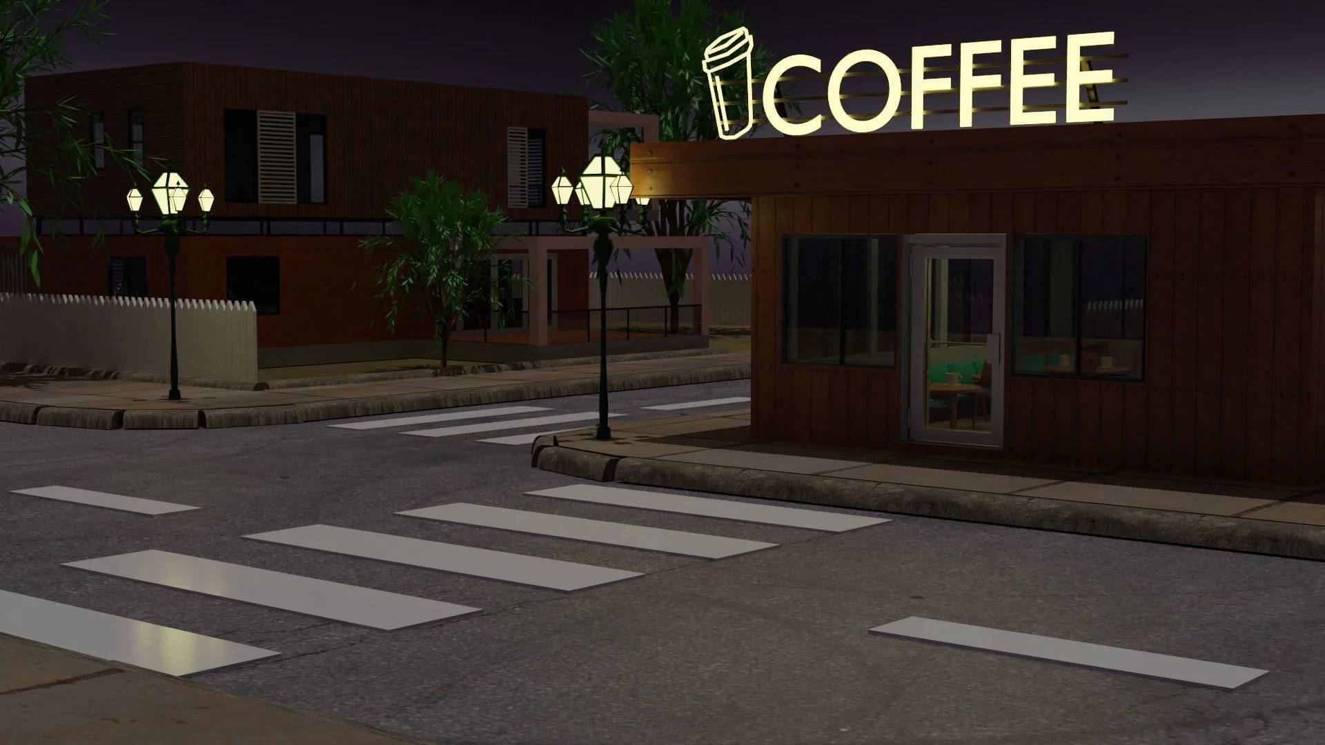 Pedestrian Lane Outside Coffee Shop Background