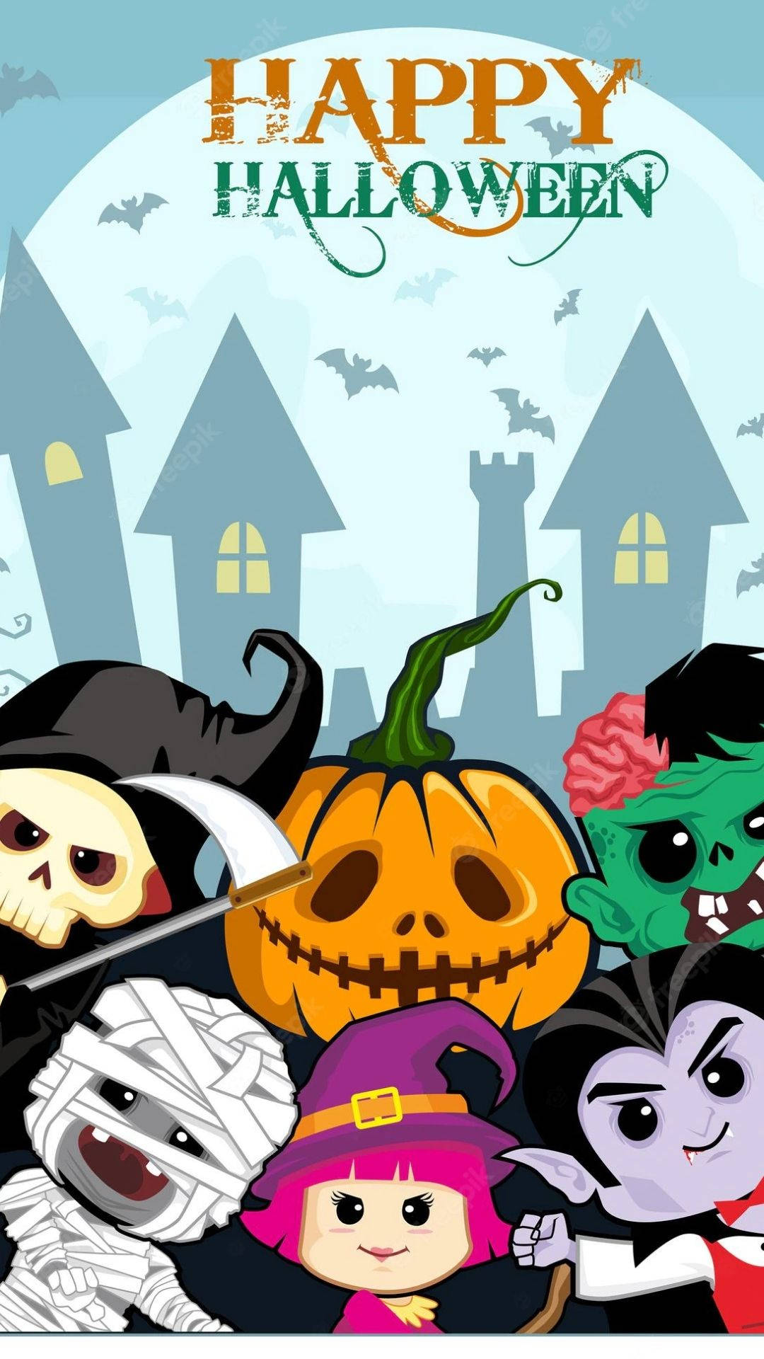 Peeking Cartoon Halloween Characters Background