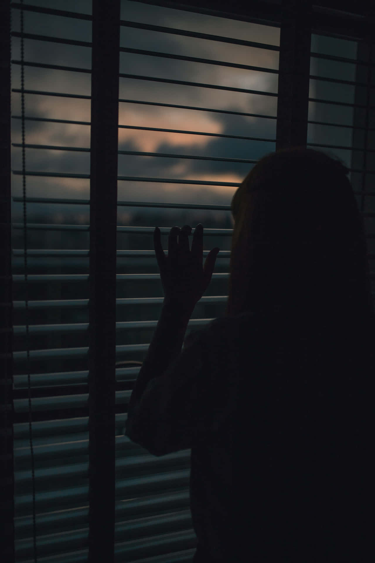 Peeking Girl In The Window Blind Background