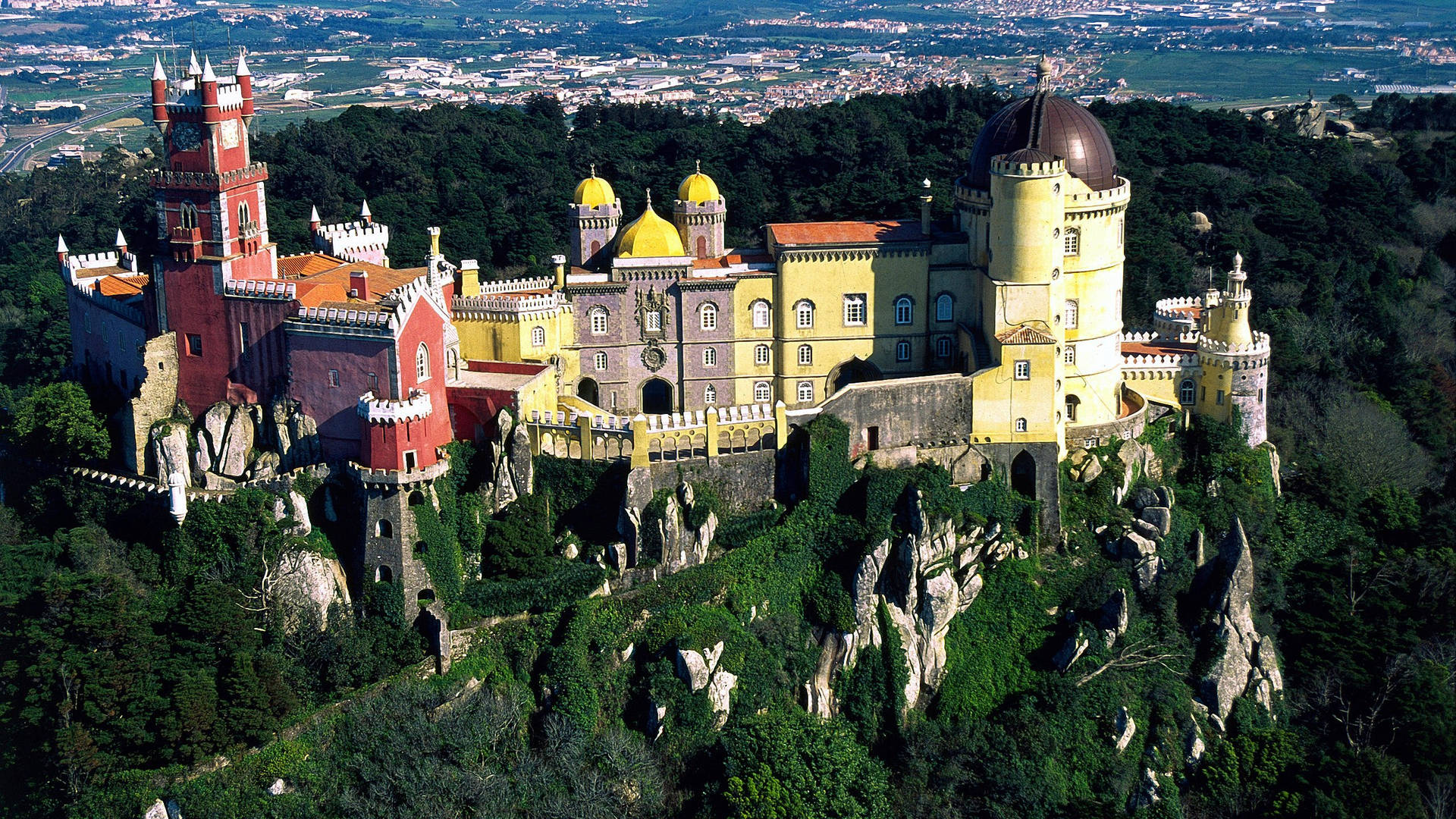 Pena Palace Sintra Aerial Shot Background