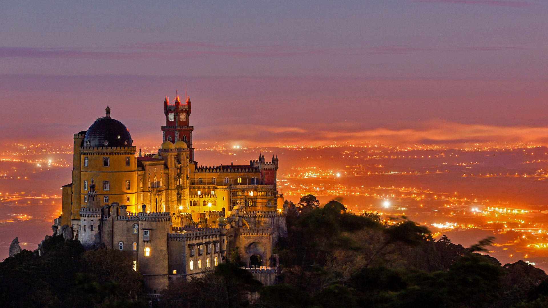 Pena Palace Sintra Sunset Background